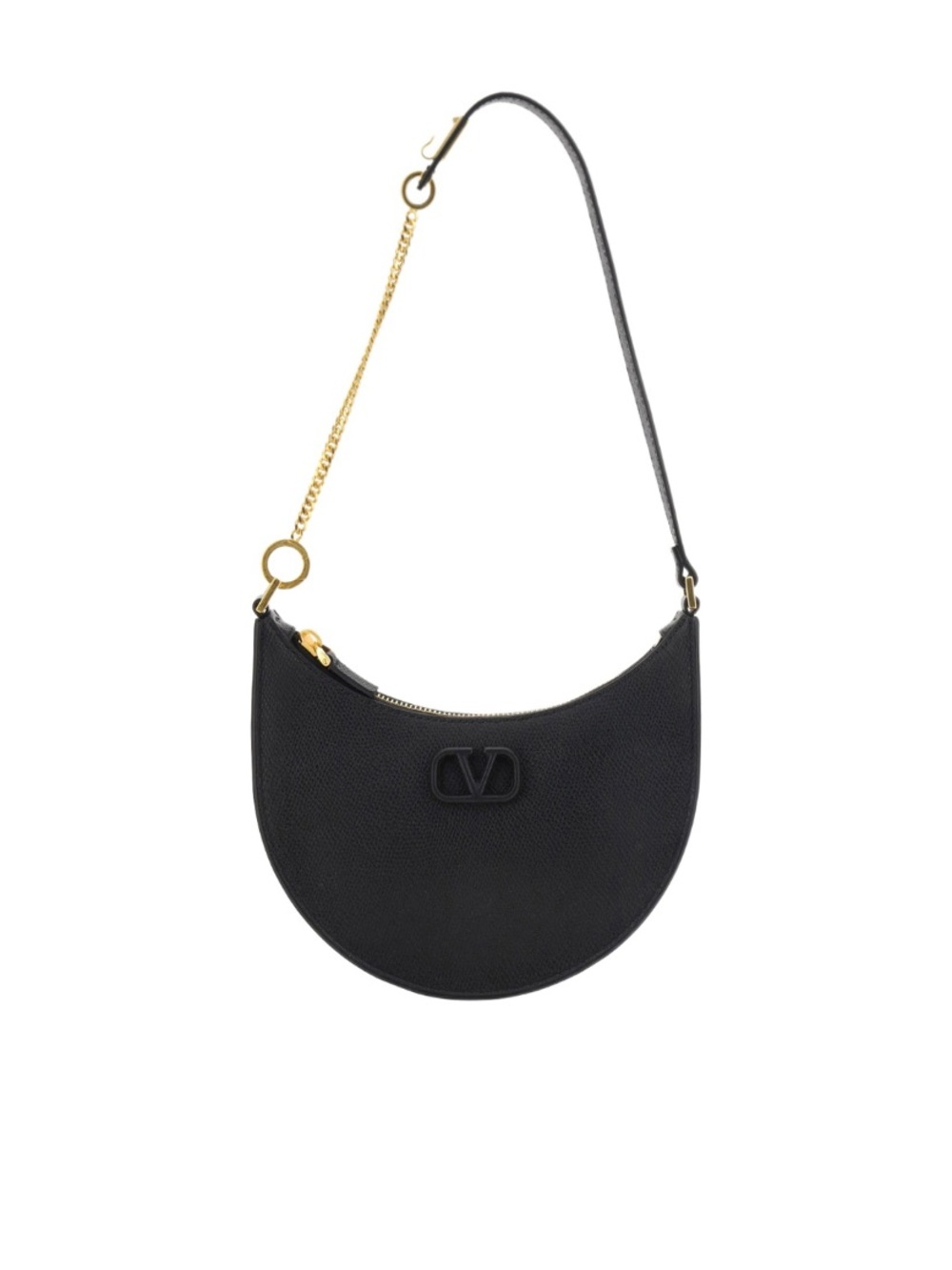 Valentino Garavani Black Crescent Shoulder Bag with Gold Chain Detail